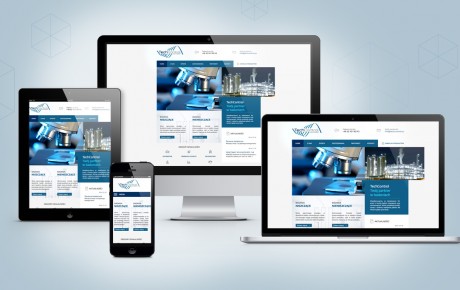 Strona internetowa firmy TechControl przedstawiona na komputerze, laptopie, tablecie oraz smartfonie